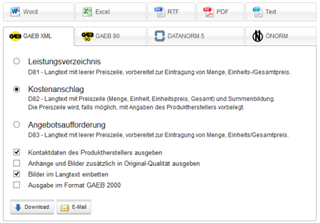 AUSSCHREIBEN.DE - Datenexport in alle Formate Screenshot der Exportformate von AUSSCHREIBEN.DE